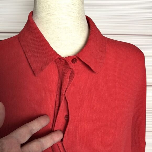 COS Red Long Sleeve Blouse Collared Top Tunic Rayon Stretch Oversized US L - Picture 4 of 9